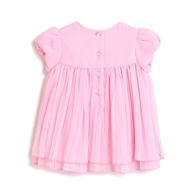 Girls Light Pink Solid Short Sleeve Dress image number 1